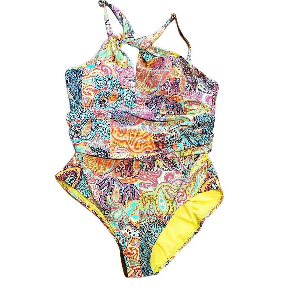 BLEU ROD BEATTIE One Piece Swimsuit Halter Paisley Multicolor Plus 14 NWT - Picture 7 of 8
